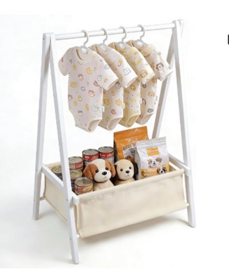 toomieukidy baby clothing rack for baby shower, pets clothes rack with storage box & hanging rod for