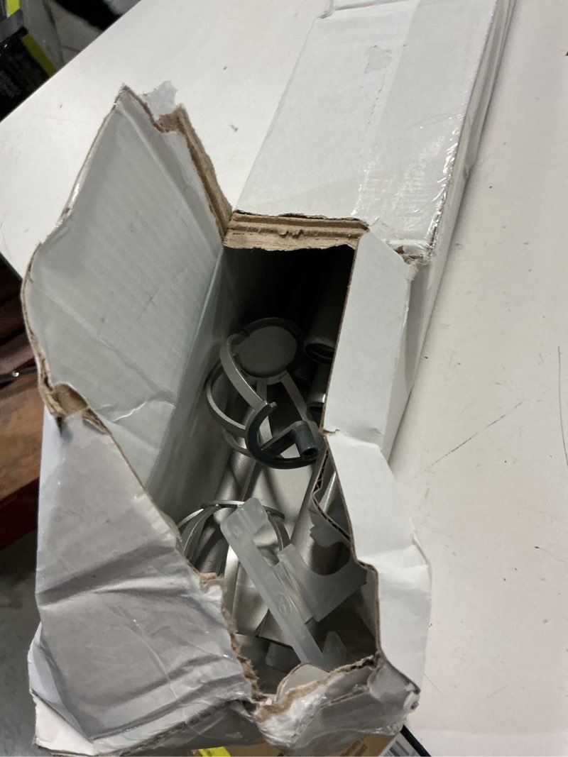 Condition photo showing As Is for mainstays 5/8" & 3/4" metal cage double curtain rod 30-84" satin nickel