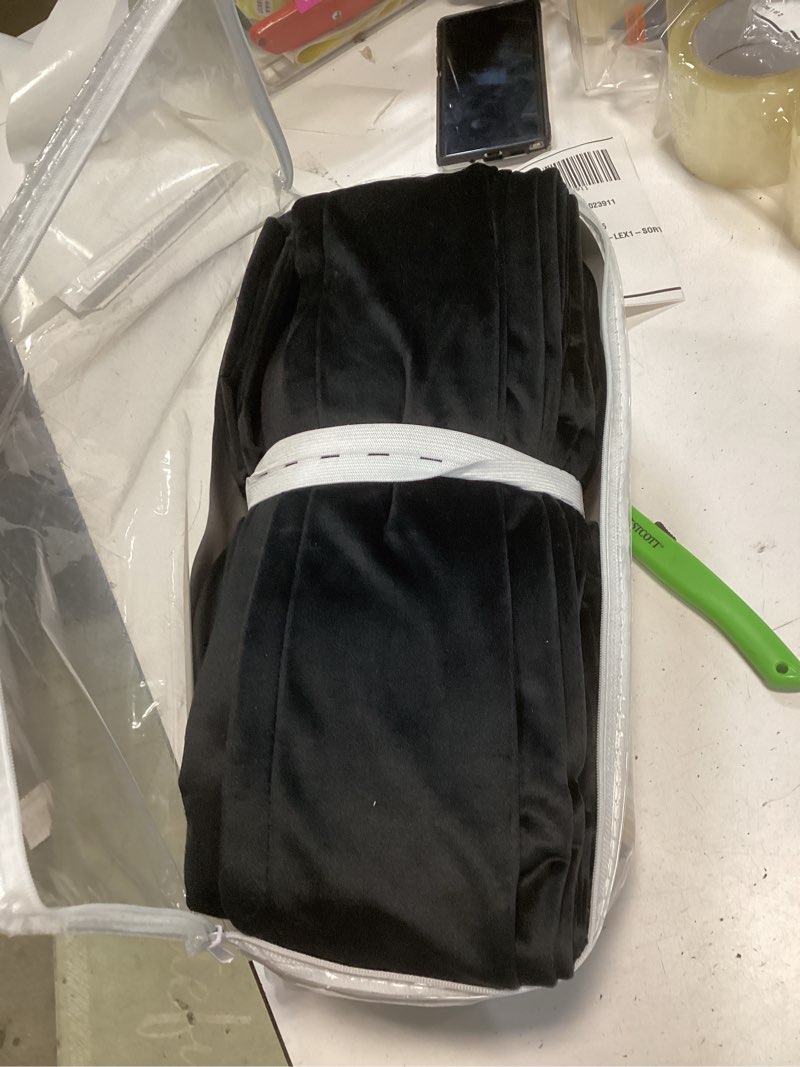 Condition photo showing New/Like New for Pinch Pleated Black Blackout Velvet Curtains 84 inch Length 2 Panel Living Room Soft Modern Elegant Plush Velvet Luxury Fabric Room Darkening Window Drapes Thermal Insulated Black Out Bedroom Curtain Black 40"W x 84"L (Pack of 2)