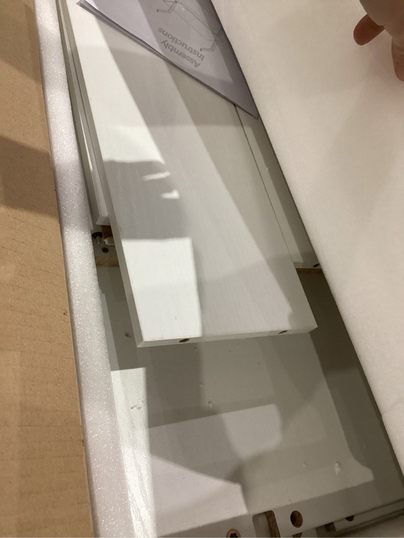 Condition photo showing As Is for 74" Tall Bookshelf with Storage Cabinet, Modern Ladder Shelf with Wood and Metal Frame, Wall Mount Bookcase Open Display Shelf Furniture for Living Room, Bedroom, Home Office, White and Oak White & Oak