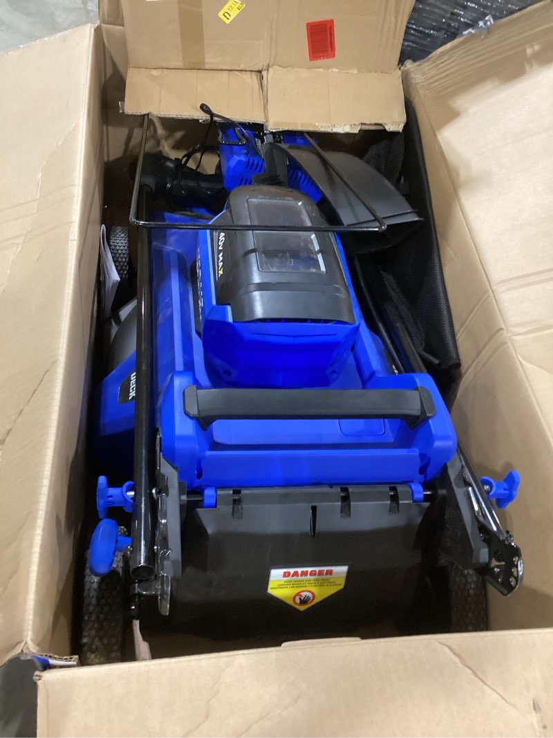 Condition photo showing As Is for kobalt 40-volt 21-in brushless battery push lawn mower 6 ah (battery and charger included)