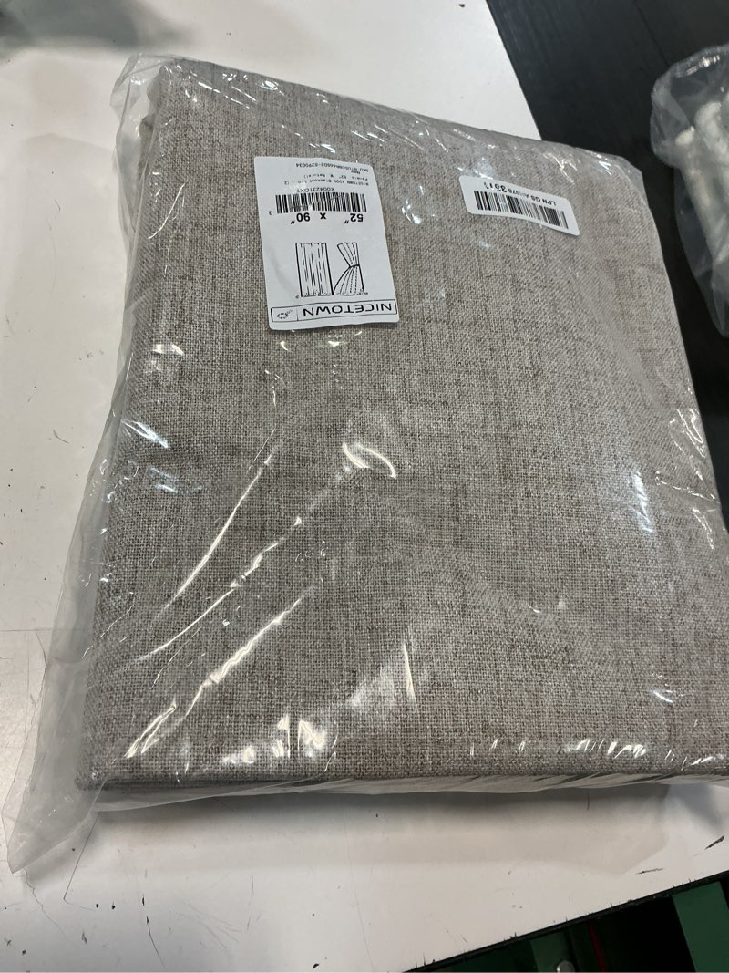 Condition photo showing New/Like New for nicetown 100% blackout linen curtains 90" long for bedroom, thermal insulated living room curtains with liner, farmhouse style linen blend window draperies for dining room (2 panels, 52" w, natural) natural 52"w x 90"l (pack of 2)
