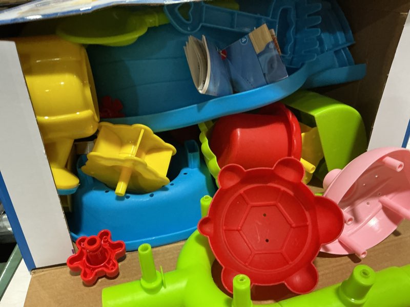 Condition photo showing Good Condition for 3-tier sand and water table for kids, summer outdoor beach outside backyard activity sensory kids sand and water table, birthday gifts for toddler boys girls ages 3 4 5 6 7 8