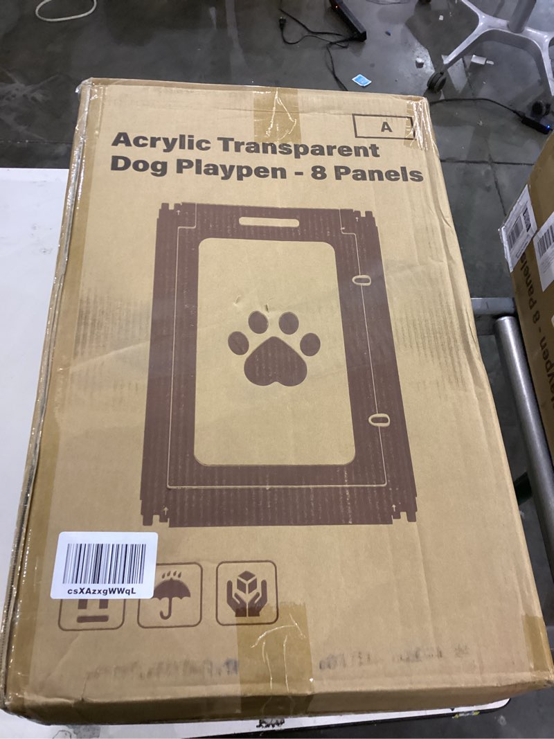 Condition photo showing New/Like New for Clear Acrylic Dog Playpen for Small Dogs Indoor, 8PCS Acrylic Plastic Puppy Playpen with Door, 360° Panoramic Unobstructed Dog Fences Indoor Easy to Clean, 23.6" H Portable Kennel with Tool-Free