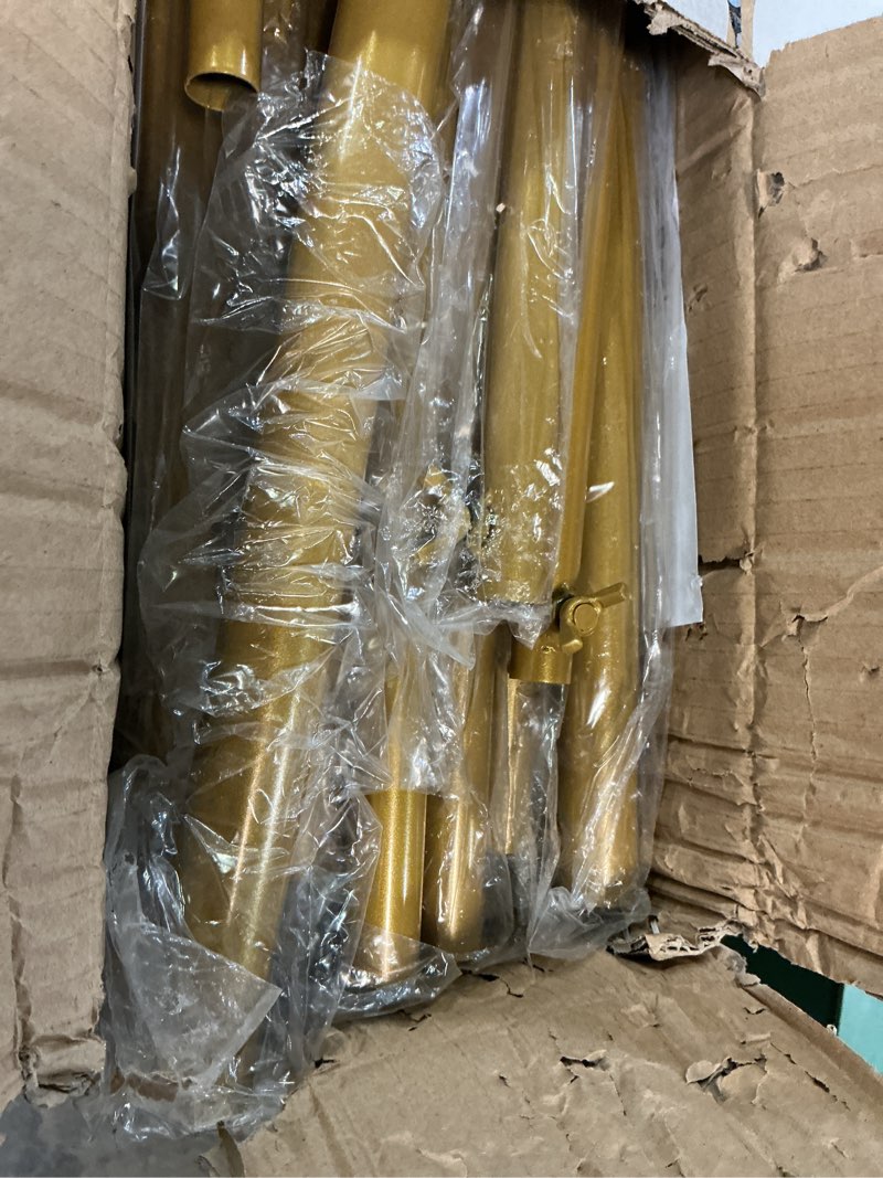 Condition photo showing As Is for over the table rod stand with clamps adjustable 31"-59" tall and 40"-126" length, gold table balloon arch stand for weddings, valentine's day, birthdays, christmas, halloween, and party decorations