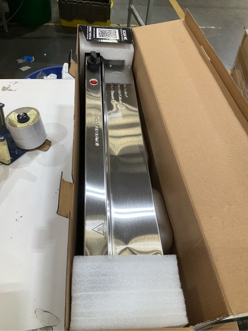 Condition photo showing Good Condition for ovente electric buffet server and food warmer, three 1.5 quart chafing dish set with stainless steel warming tray perfect for holidays and dinners, silver fw173s 3 chafing pan - silver