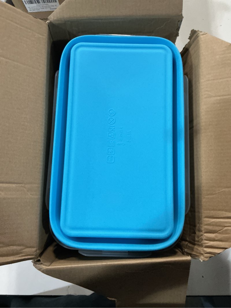 Condition photo showing Good Condition for extra large collapsible food storage containers with lid & air vent, 81 oz, 4 pack, xxl collapsible marinade container bbq prep foldable silicone containers, microwave freezer dishwasher safe 4 colors | xxl 81 oz | 4pc-2