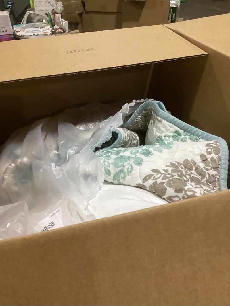 Condition photo showing Good Condition for madison park daybed cover set - double sided quilting casual design, all season bedding with bedskirt, matching shams, decorative pillow, 75"x39", diamond aqua 6 piece