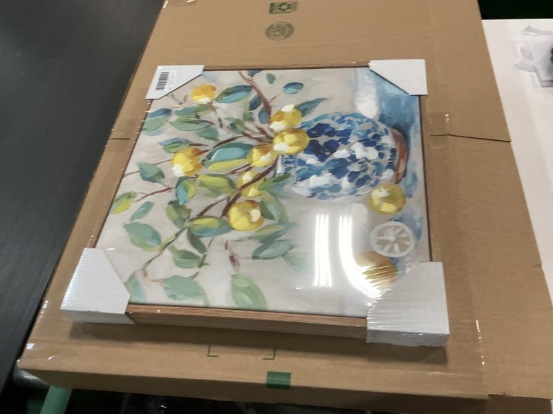 Condition photo showing New/Like New for Framed Vintage Kitchen Wall Art, hand-painted Yellow Lemon Still Life Wall Decor Oil Paintings, Rustic Farmhouse Artwork Canvas Prints and handmede Pictures for Living Room Bedroom Home Decor 17x17 In 17"L x 17"W Framed Lemon Still Life Wall Art