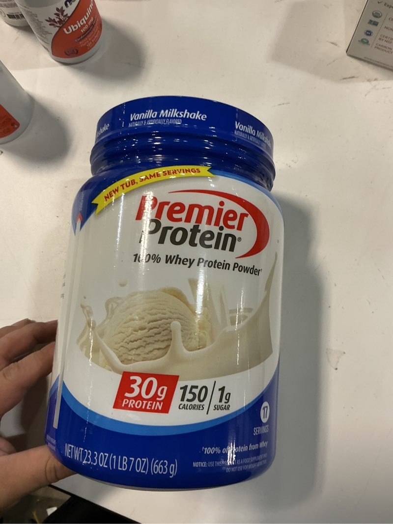 Condition photo showing New/Like New for (by 14-mar-2026)Premier Protein Whey Protein Powder, Vanilla, 28 Ounce
