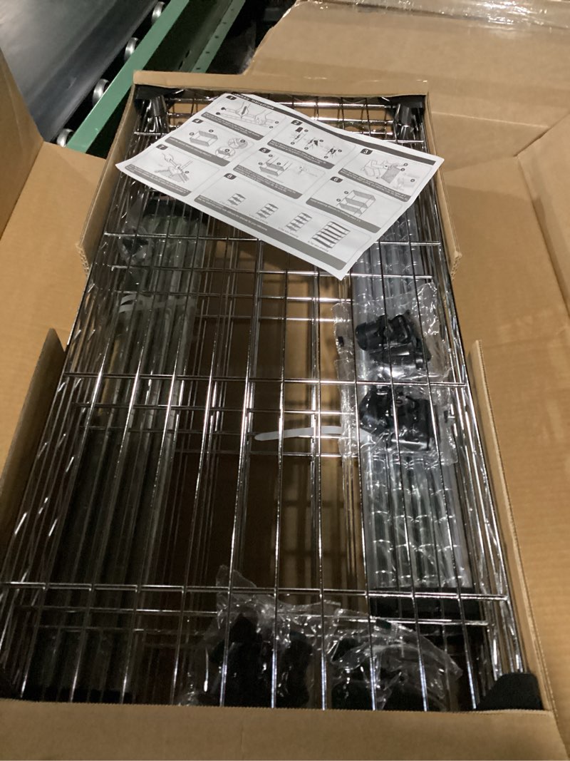 Condition photo showing New/Like New for izeuk 4-tier heavy duty steel storage shelves, metal shelf wire shelving rack for pantry, kitchen, home, or office organization (29.5" w x 13.7" d x 47.2" h, 1000lbs, chrome) 4 tier, 13.7" d x 29.5" w x 47.2" h chrome
