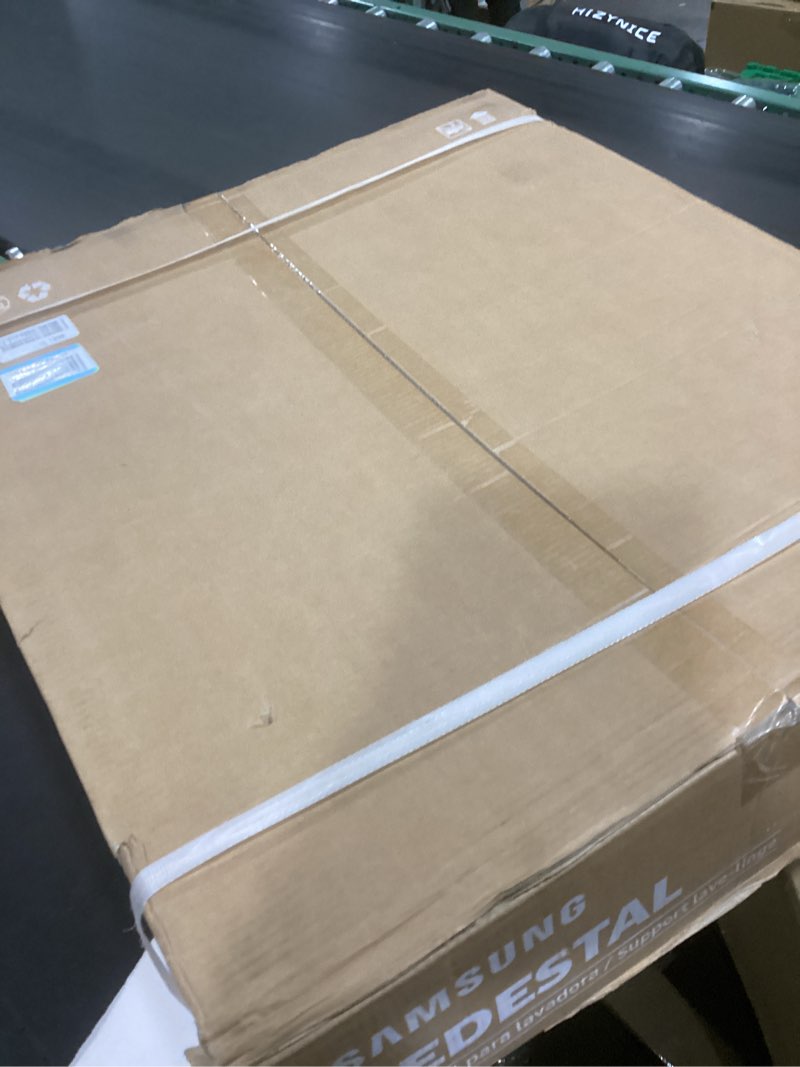 Condition photo showing New/Like New for samsung 27” wide laundry riser pedestal stand for 27” wide front load washer or dryer, lifts machine 6”in height, we272nv/a3, stainless steel, brushed black