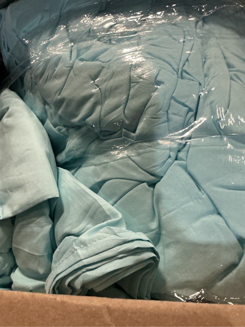Condition photo showing Good Condition for angiyuin aqua blue twin size comforter sets for teens girls 5 pieces ruffle bed in a bag with sheets solid elegance bedding comforter sets for all season(aqua blue twin) aqua blue twin(5pcs)