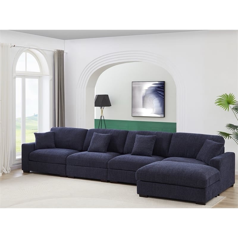 Incomplete)) Modern Deep Couch with Chaise L Shape Modular Sectional Sofa Livnig Room Blue