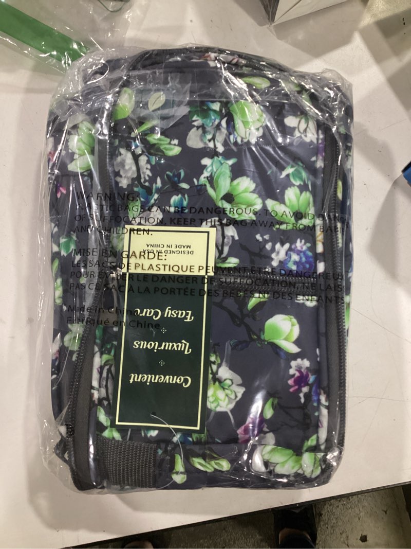 Condition photo showing Good Condition for pavilia toiletry bag travel bag for women men, hanging cosmetic organizer, water resistant makeup bag for accessories toiletries, large travel essentials kit (floral grey) standard (9x4x9) floral grey