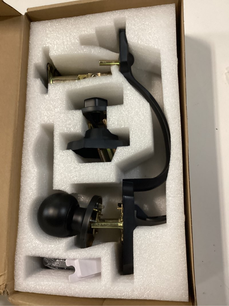 Condition photo showing Good Condition for estmoon front door lock set matte black exterior door handle, deadbolt lock with interior door knob for entry doors, front door handle and single cylinder deadbolt reversible for left &right hand door