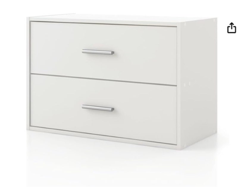 Homes Inside  Out Apexa 2-Drawer Wooden Stackable Storage Drawers, Small Food Pantry Cabinet, Cajonera De Madera, Underbed Drawer Dorm Teen Room Decor  Bedroom, Home Office, Kitchen, White 2-Drawer White