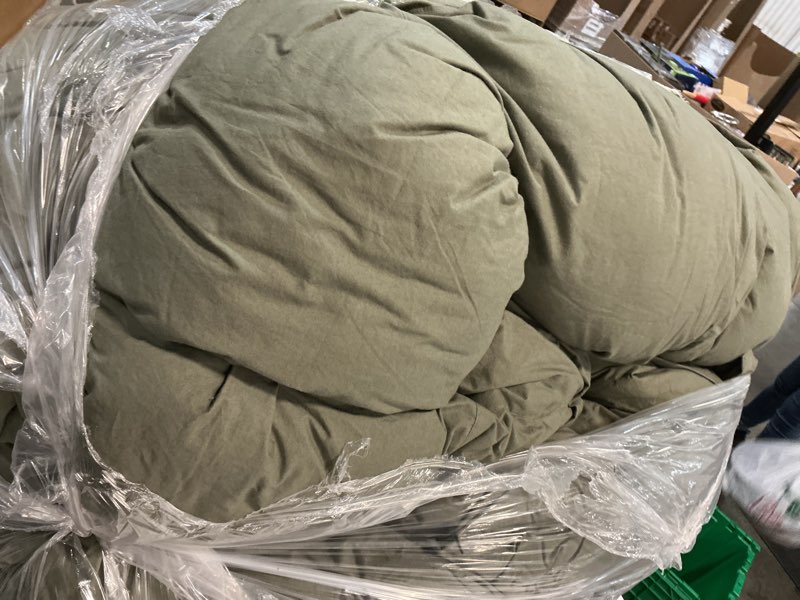 Condition photo showing As Is for quince cotton pintuck comforter, king/cal king, dusty olive