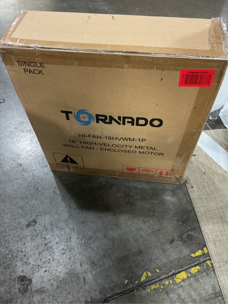 Condition photo showing New/Like New for tornado - 18 inch high velocity industrial wall fan with teao enclosure motor - 4000 cfm - 3 speed - 6.5 ft cord - industrial, commercial, residential use - ul safety listed 18 inch 1