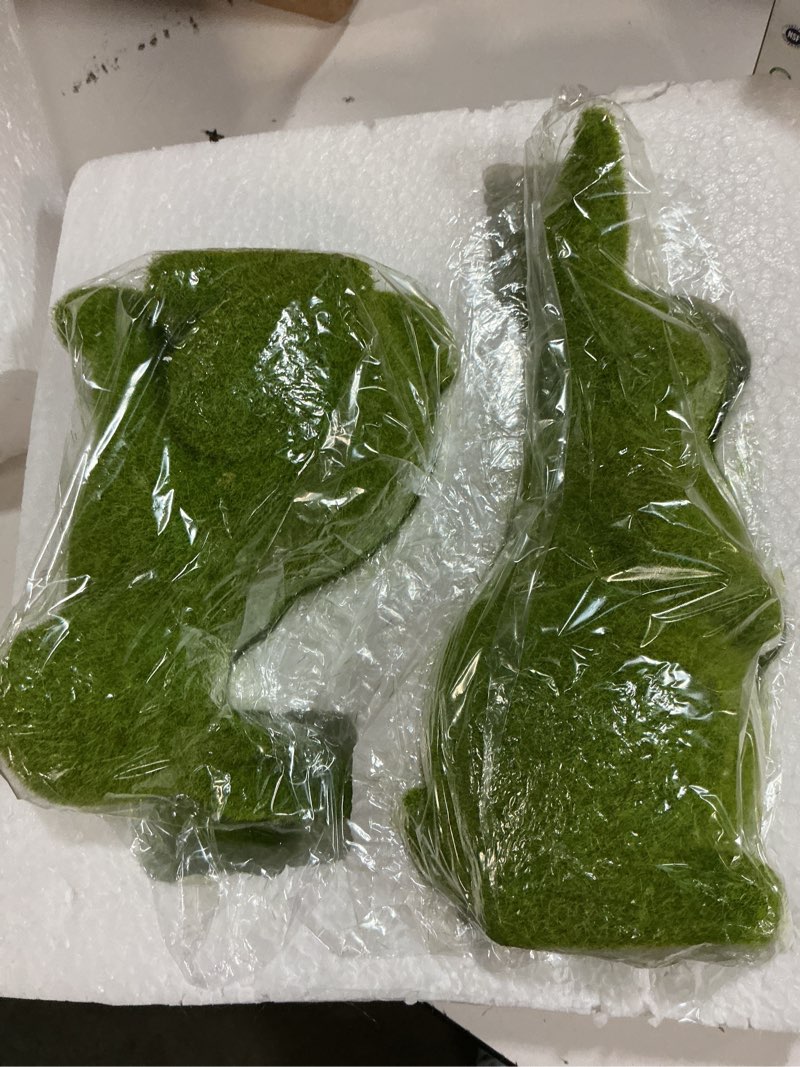 Condition photo showing New/Like New for easter bunny decor, 2pcs flocked bunny moss bunnies spring decor resin rabbit figurines for table desk easter decorations (large 2pcs)