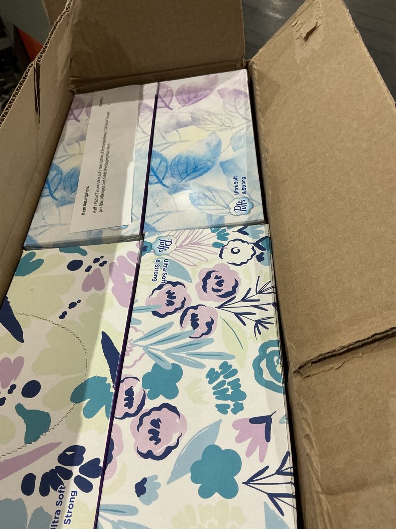 Condition photo showing Good Condition for puffs facial tissue ultra soft non-lotion, 8 rectangle boxes, 124 facial tissues per box, allergies and colds (packaging may vary)
