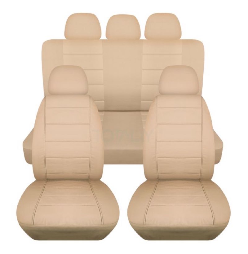 Settings   Solid Car Seat Covers with 5 (2 Front + 3 Rear) Headrest Covers: Sand - Full Set