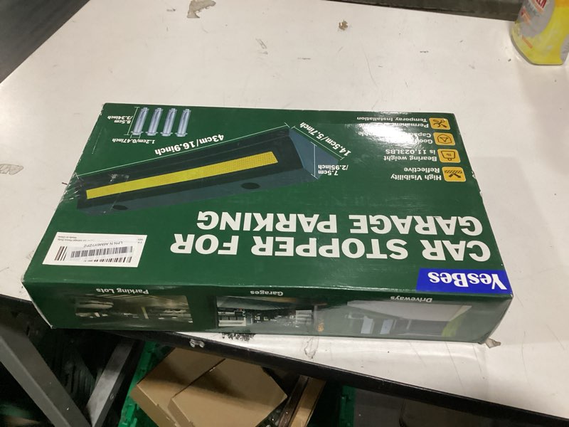 Condition photo showing New/Like New for 2 Pack Garage Parking Aid, 16.9'' Parking Stopper for Garage, Car Truck Curb Floor Parking Lot Wheel Tire Stops Bumpers with Reflective Yellow, Parking Gadgets Protects Garage Walls and Car