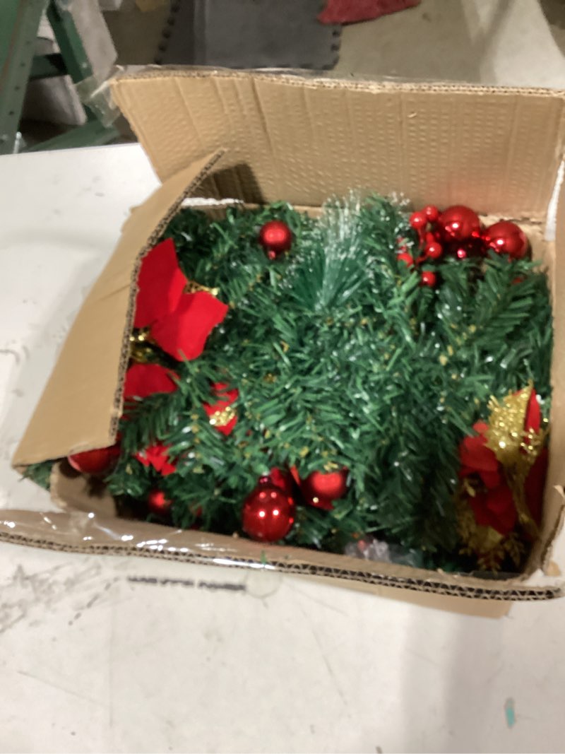 Condition photo showing As Is for Christmas Garlands,2.7M/ 9FT Christmas Garland,Christmas Garland with Lights, and Berries and Balls,for Fireplaces,Stairs, Interior Decoration,Christmas Decoratio Red