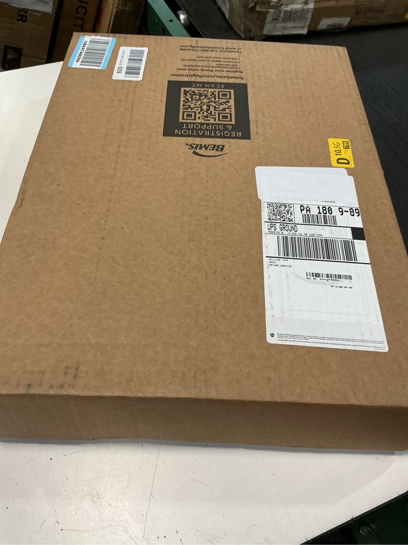 Condition photo showing New/Like New for mayfair padded toilet seat, cushioned soft vinyl over wood core seat, secure hinges, easy clean, made in usa, elongated, white elongated white toilet seat