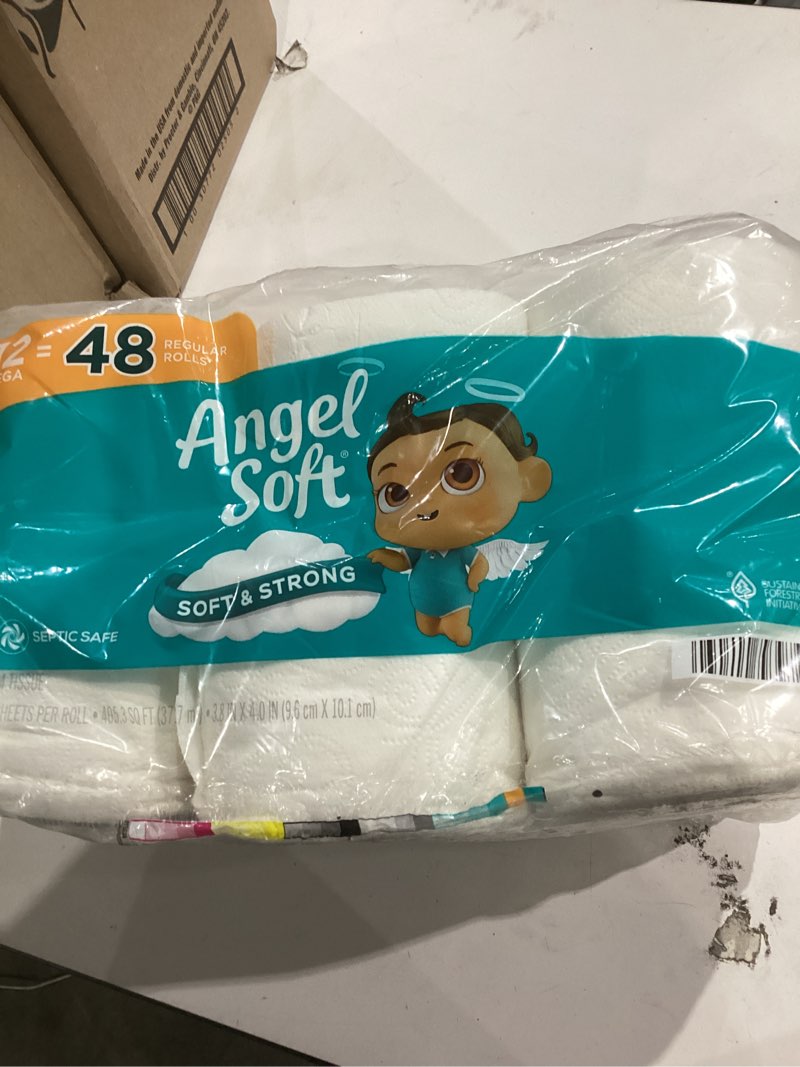 Condition photo showing As Is for Angel Soft Toilet Paper, 12 Mega roll = 48 regular rolls Regular Rolls, Soft and Strong Toilet Tissue