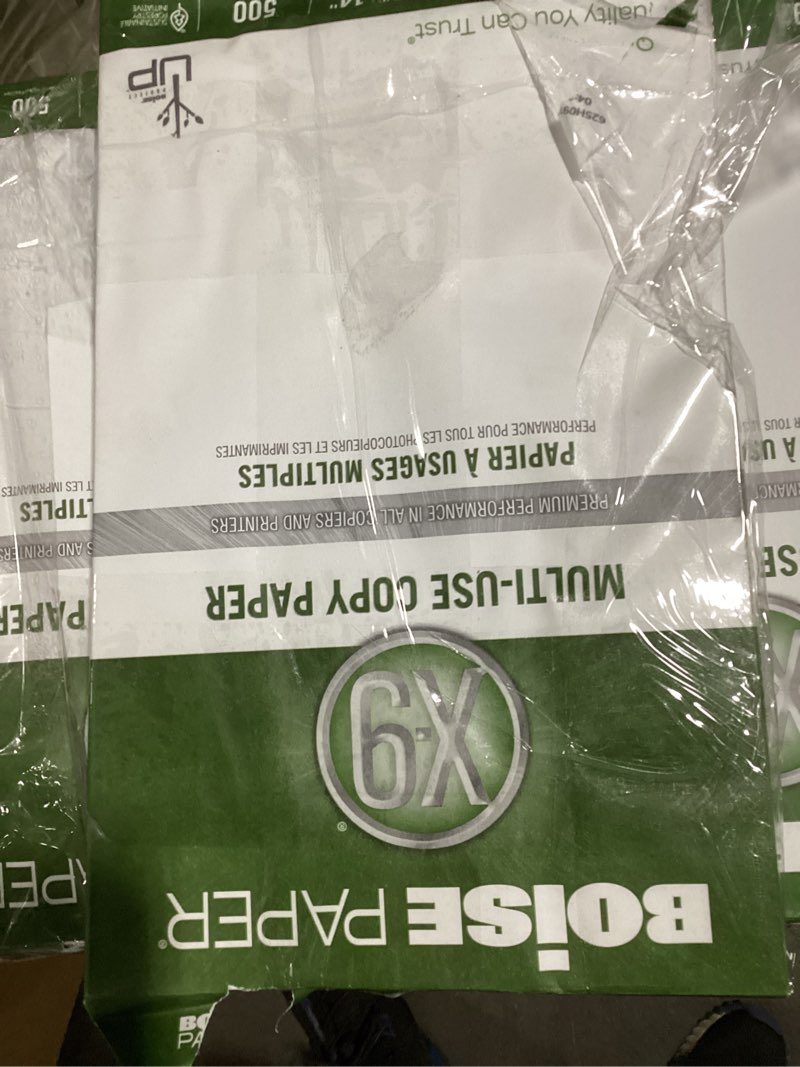 Condition photo showing As Is for boise x-9 multi-use printer & copy paper, 10 reams, white, legal (8.5in x 14in), 5000 sheets per case, 20 lb, 92 brightness