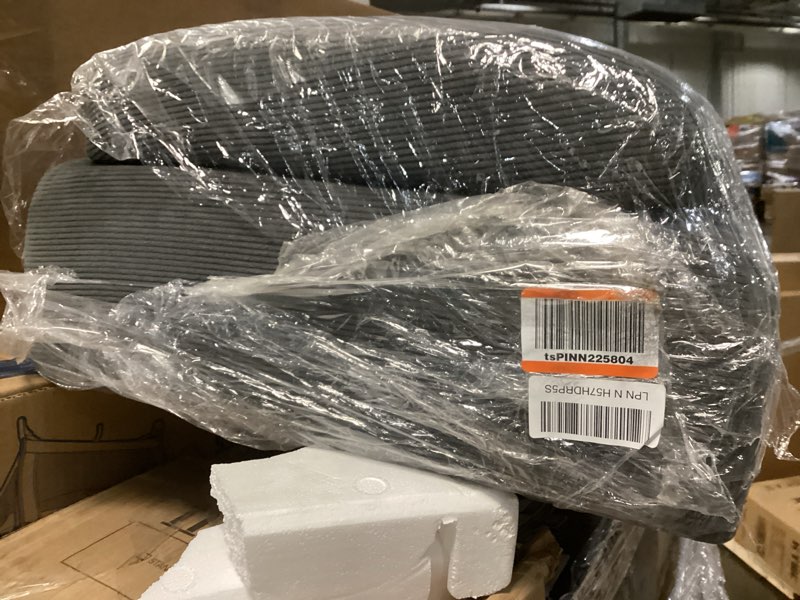 Condition photo showing As Is for Yaheetech Small Comfy Sofa Mini Loveseat Couch 2-Seater Armless Sofa Chair, Corduroy Fabric & Easy Assembly, for Small Spaces Living Room,Bedroom,Dorm,Office, Dark Grey WIth USB Dark Gray