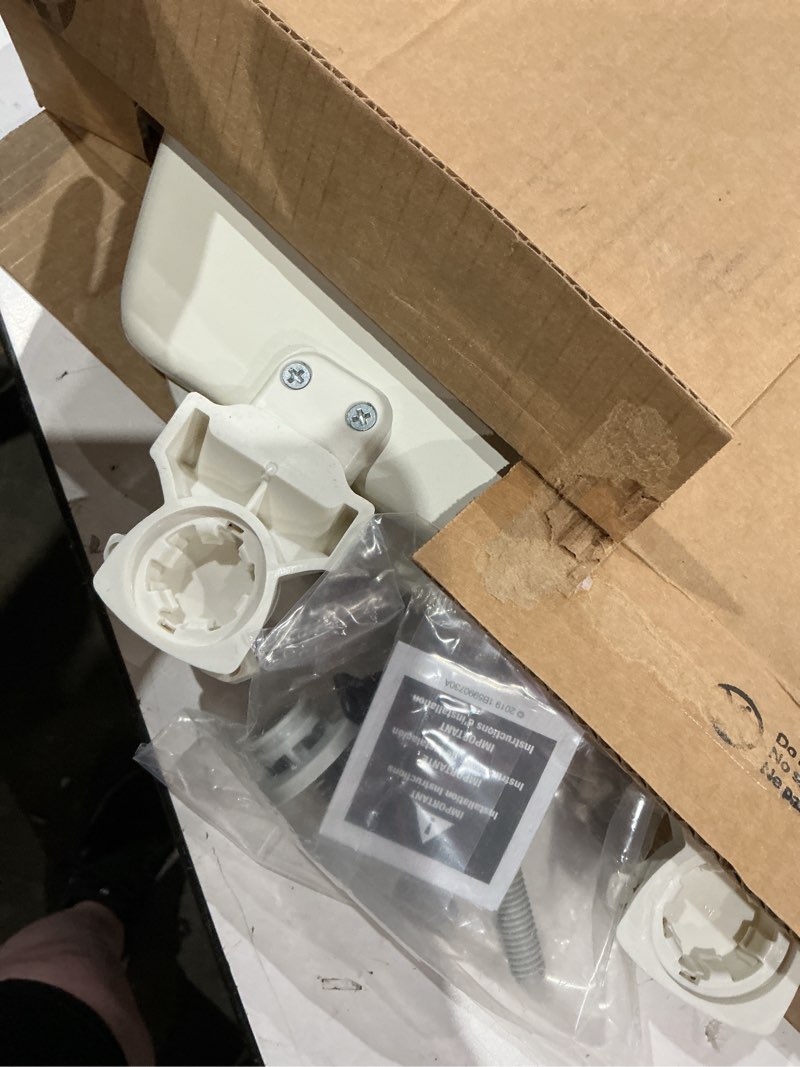 Condition photo showing Good Condition for church toilet seat, easy clean hinges release for deep cleans, durable enameled wood seat, round, biscuit round biscuit
