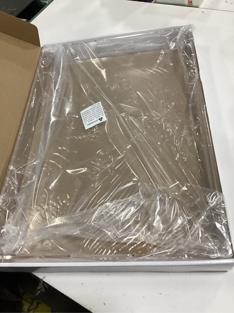 Condition photo showing Good Condition for Clear Rectangular 14x20 Inches Acrylic Ottoman Tray Decorative Serving Tray with Cutout Handles Organizer Tray on Coffee Table Countertop Big Breakfast Bed Tray Living Room Appetizer Serving Food 20" x 14" x 2" Clear