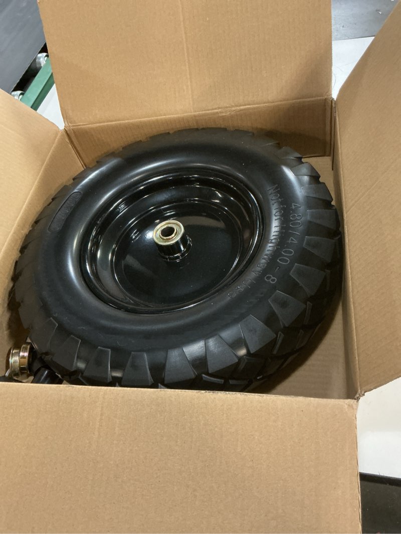 Condition photo showing Good Condition for 4.80/4.00-8" wheelbarrow tire, 16" flat-free solid tire and wheel, 3-6" centered hub, 5/8" & 3/4" bearing, for garden wagon cart trolley dolly (1 pack)