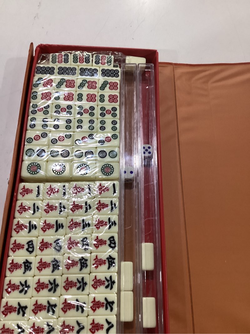 Condition photo showing As Is for mini mahjong set, 4 blank tiles support more gameplay, mahjong sets with carrying travel case,mahjong tile game,2 dice 4 racks (no jokers)