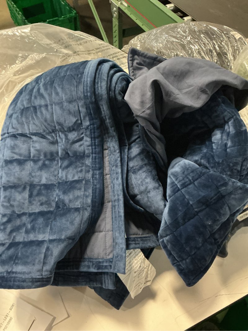 Condition photo showing Good Condition for recyco luxury velvet quilt set king size, lightweight velvet comforter set, oversized bedspread coverlet quilted bedding set, with 2 matching pillow shams, for all season, navy blue /cal twin (68\\\" x 96\\\") navy blue