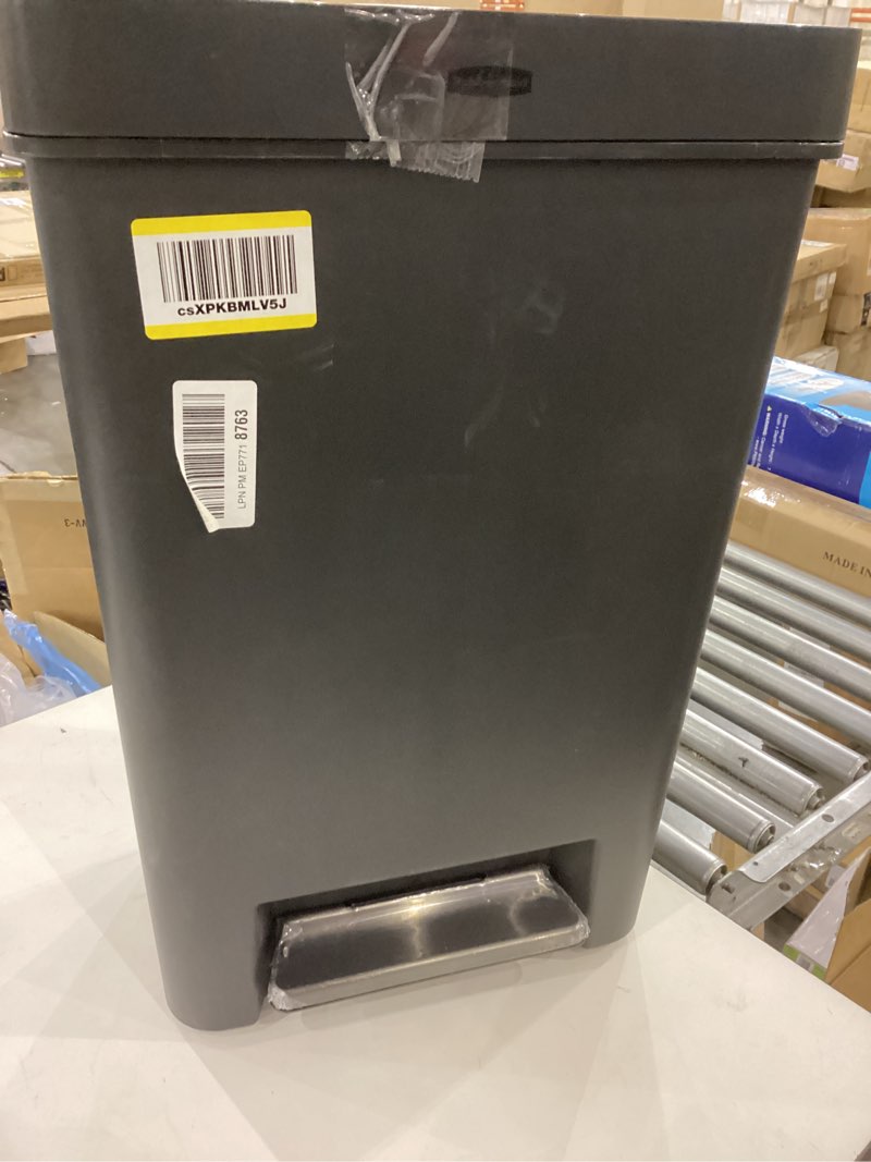 Condition photo showing Good Condition for Rubbermaid Premier Series II Step-On Trash Can for Home and Kitchen, with Lid Lock and Slow Close, 12.4 Gallon, Charcoal, for Home/Kitchen/Garage/Apartment/Office 12.4G - Classic Plastic