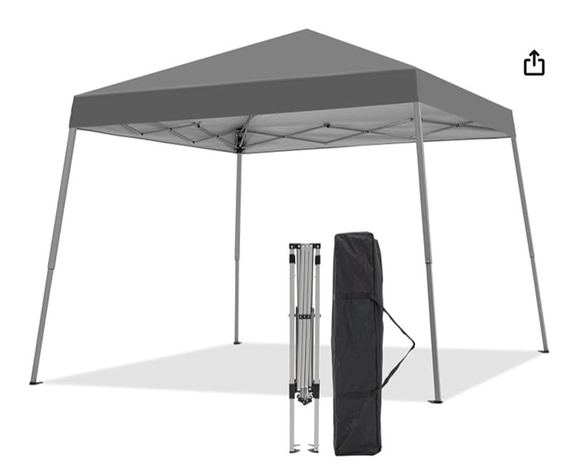 Canopy Tent, 10X10 FT Pop Up Canopy Outdoor Instant Tent Slant Legs with Carrying Bag, Portable Gazebo Shelter for Patio Deck Garden and Beach - 8X8 FT Canopy Cover (Dark Grey)