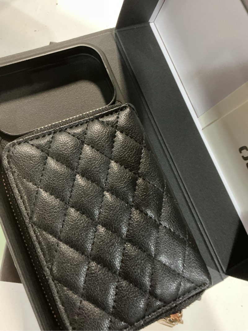 Condition photo showing Good Condition for ocase compatible with iphone 17 pro max crossbody wallet case with card holder, pu leather zipper handbag phone purse with rfid blocking kickstand wrist strap lanyard 6.9 inch, diamond check black diamond check black iphone 17 pro max