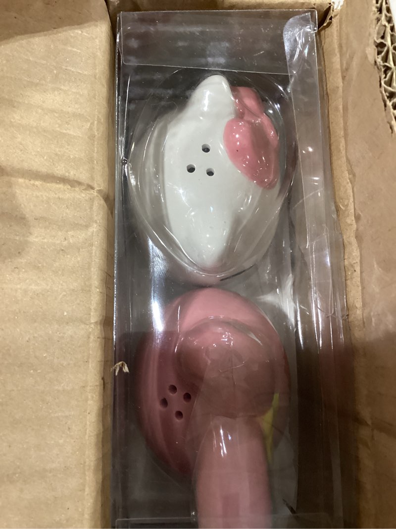 Condition photo showing As Is for silver buffalo sanrio hello kitty and my melody 3d sculpted ceramic salt and pepper shaker set