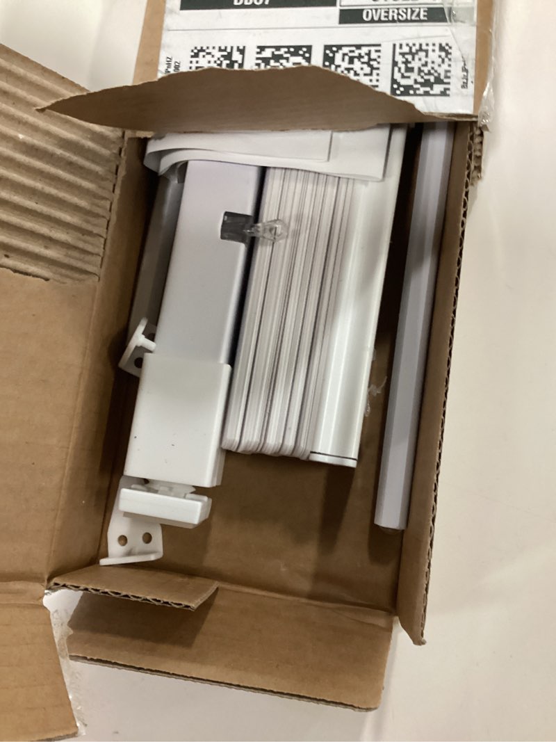 Condition photo showing As Is for LazBlinds No Tools No Drill Cordless 1" Vinyl Mini Blinds, 100% Blackout Blinds for Indoor Windows, Room Darkening Privacy Window Blinds and Shades for Interior, 25" W x 48" H, White White 25" W x 48" H