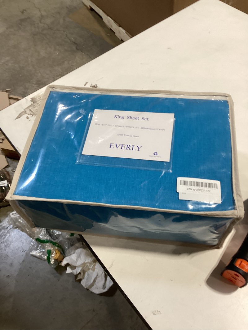 EVERLY Linen Sheets Set King Size,100% French Stonewash Pure Linen Bed Sheets,4Pieces (1Flat Sheet,1