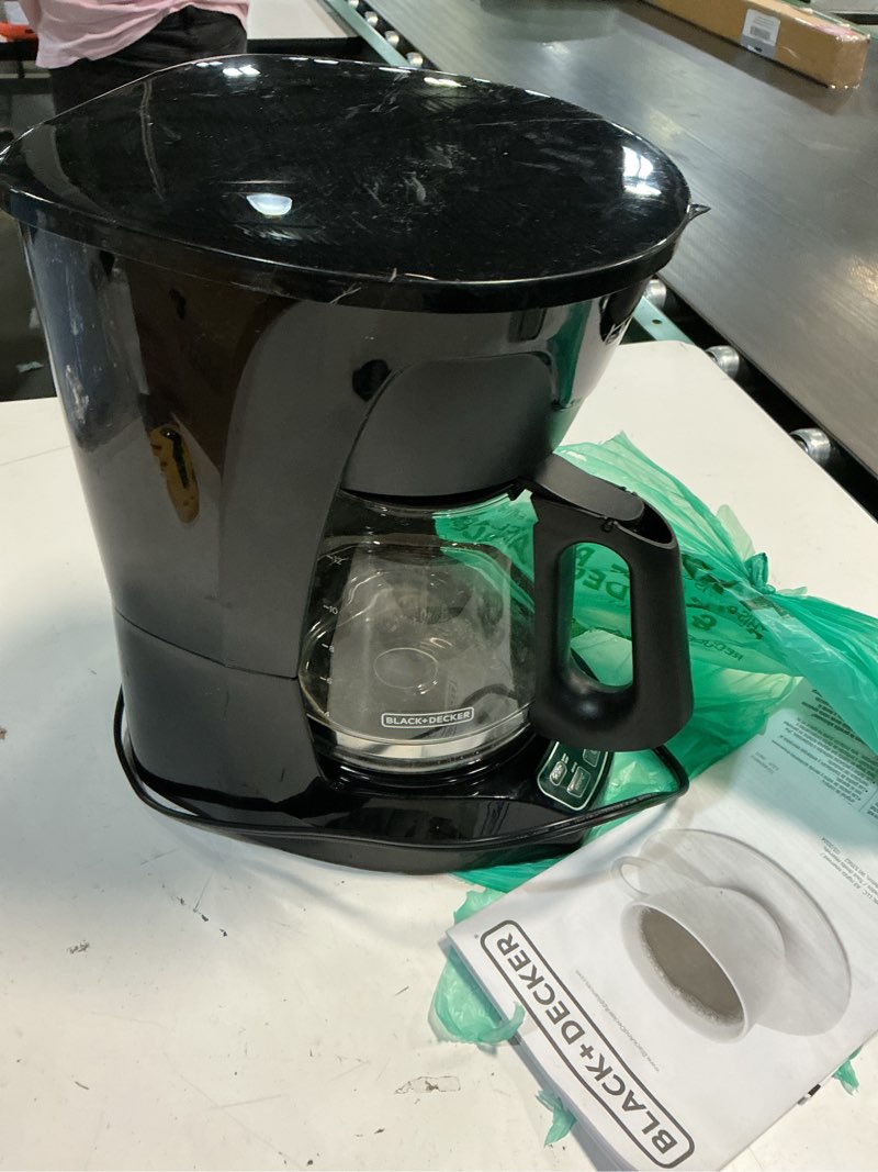 Condition photo showing As Is for black+decker cm1110b programable 12-cup coffee maker, easy pour, non-drip carafe with removable filter basket, black