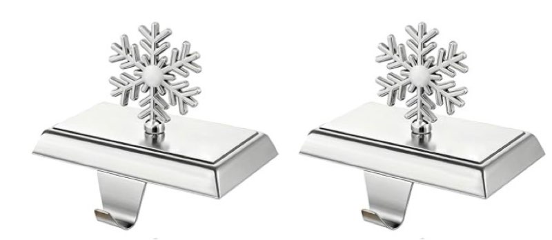 SYITCUN Stocking Holders for Mantle, 2 Pcs Weighted Christmas Stocking Holder, Magnetic Silver Snowflakes Stocking Hooks for Fireplace