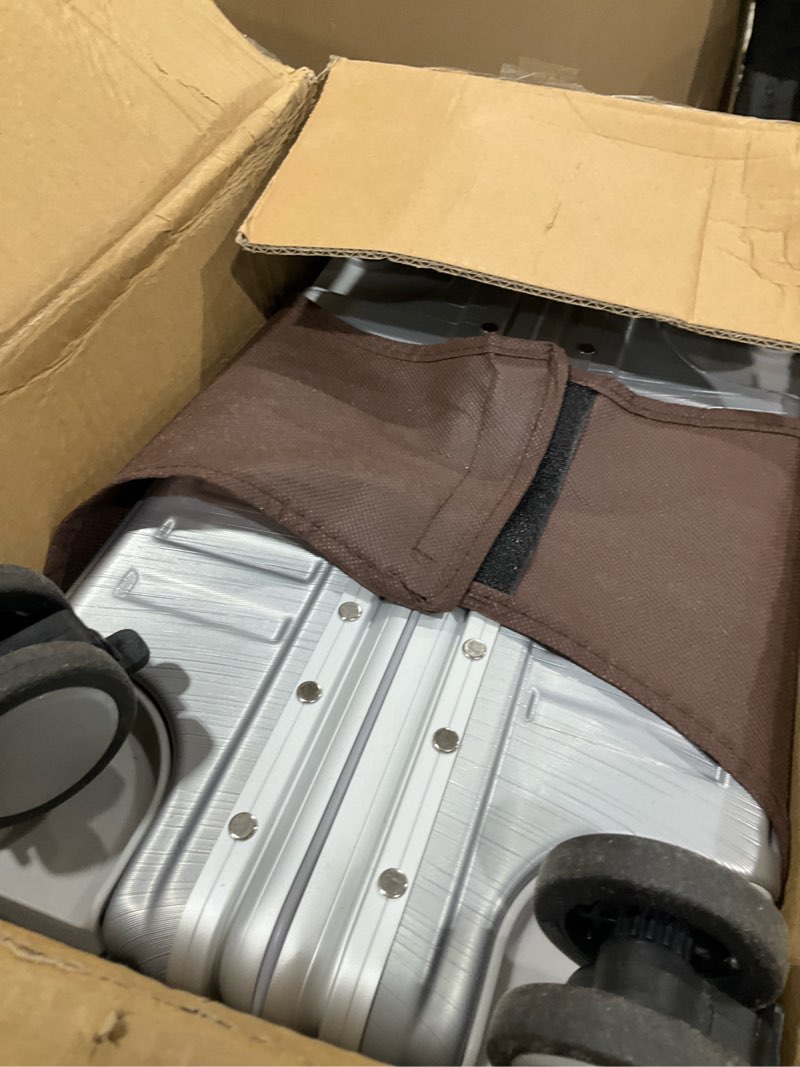 Condition photo showing As Is for UrbanExplorer 20 Inch Carry On Luggage Aluminum Frame Airline Approved, Zipperless Luggage Carry On TSA Approved ABS+PC Hard Shell Suitcases, Lightweight Carry-On Suitcase with Cup Holder, Sliver Sliver 20-Inch