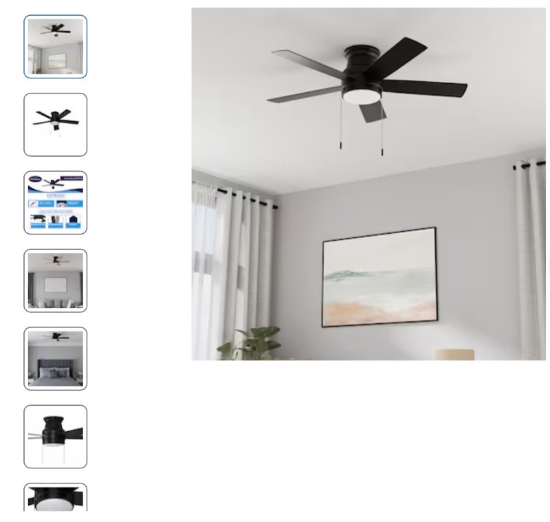  harbor breeze calverton easy2hang 44-in matte black with matte blades led flush mount ceiling