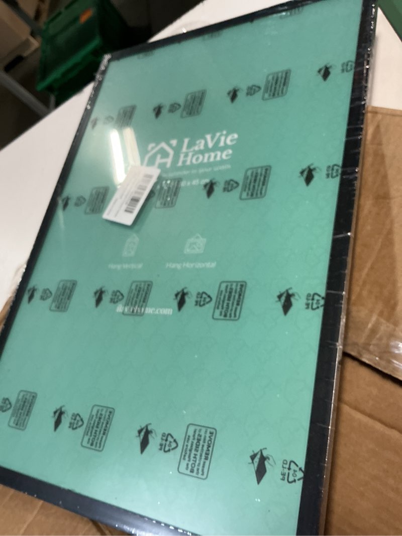 Condition photo showing New/Like New for lavie home 12x18 picture frame for wall display, 12x18 black picture frame with hd plexiglas, 12 x 18 poster frame 1 pack, display frame for vertical or horizontal, classic collection black 12x18 1