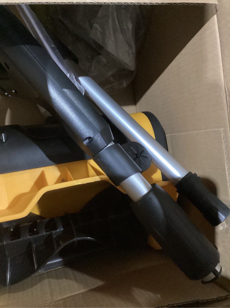 Condition photo showing As Is for Cordless Snow Shovel Compatible with DeWalt 20V Battery, 12" Electric Snow Blower with 20FT Max Throw & Adjustable Handle & Safety Switch, Snow Thrower for Driveway, Deck, Patio, Steps (NO Battery) Yellow