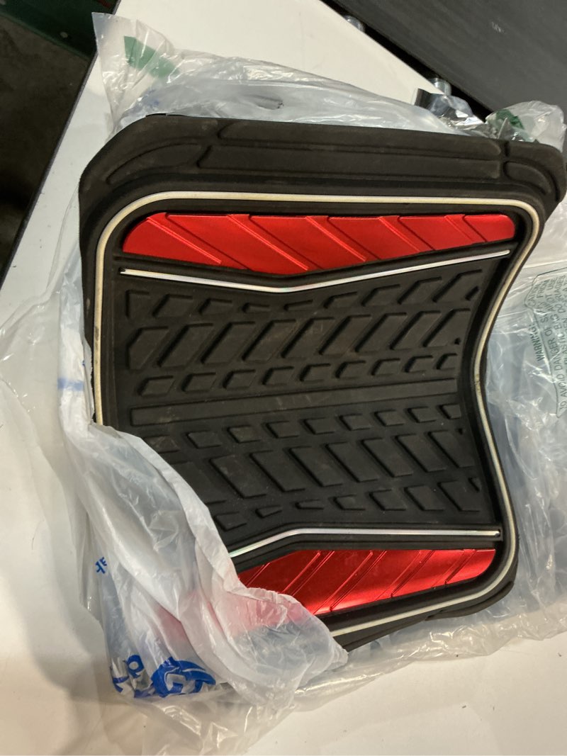 Condition photo showing As Is for PIC AUTO Heavy Duty Rubber Floor Mats, Red Aluminum Film Car Mats Set, Front and Rear Car Mats with Anti-Slip Backing, All Weather Protection, Trim-to-Fit for Automotive SUV, Sedan, Van